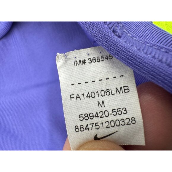 Nike Pro Womens Dri-Fit Sports Bra Size M Purple Neon Green Logo Racerback Gym - Picture 6 of 8